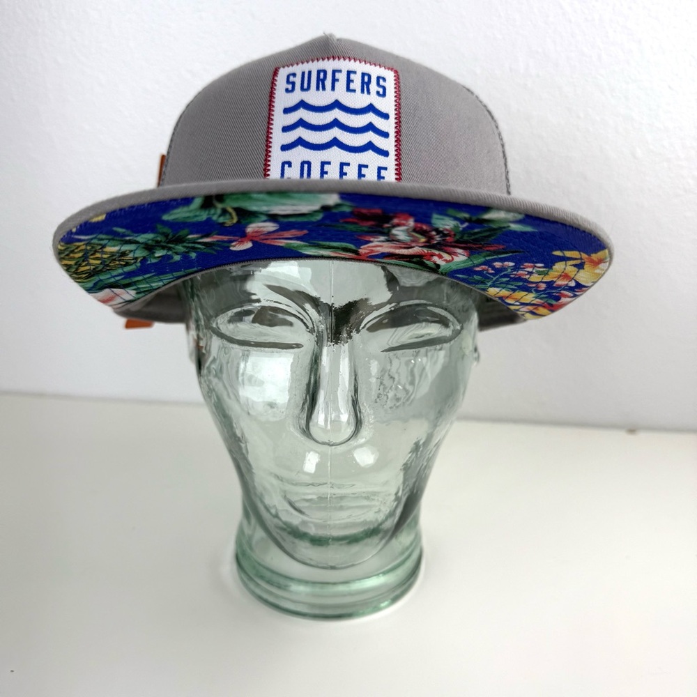 Surfers Coffee Gray and Blue Floral Hat from Wahiawa HI